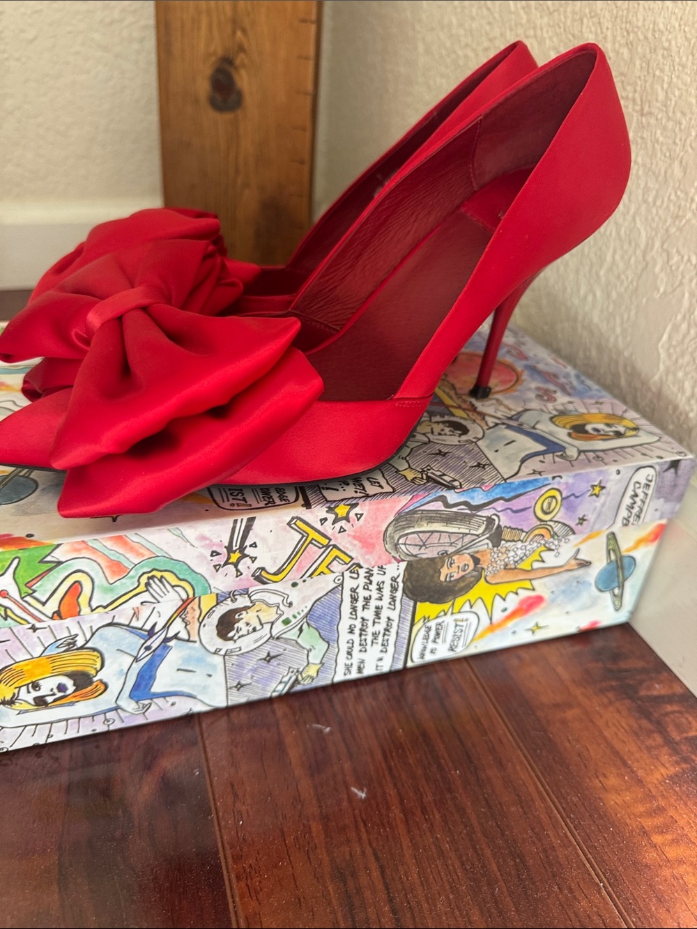 Jeffrey Campbell Red Satin Pointed-Toe Pumps with Bow - Picture 5 of 6